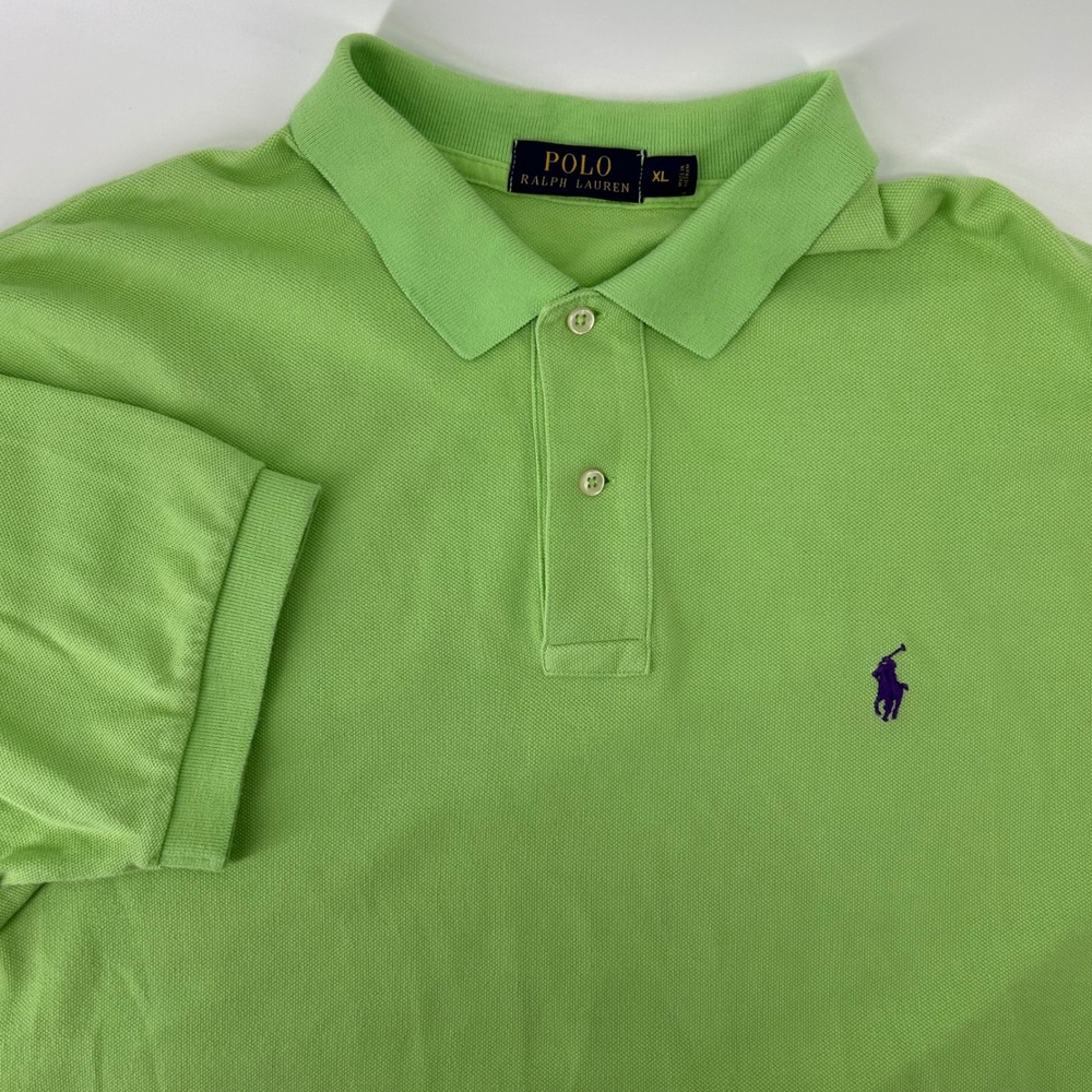 Polo Ralph Lauren Polo Shirt Mens XL Lime Green Purple Pony Logo Cotton Pique
